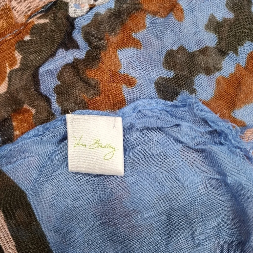 Vera Bradley Blue and Brown Floral Print Rayon Scarf/Wrap